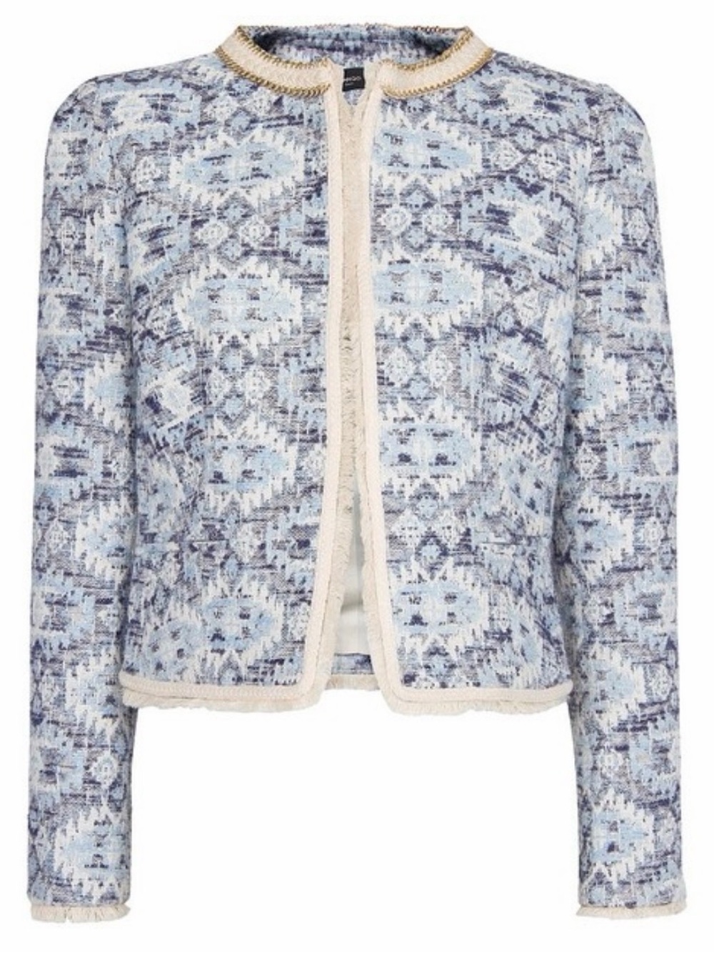 Mango Blue and Cream Patterned Tweed Blazer
